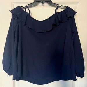 Boutique top (After Market brand) size S, navy blue, off-shoulder long sleeve.